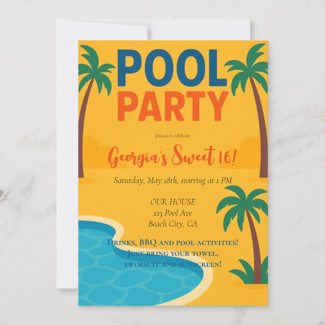 Invitation Piscine fêtes été amusant (Devant)