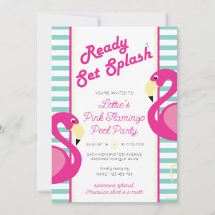 Invitation Piscine Flamant rose rose fête anniversaire Invita