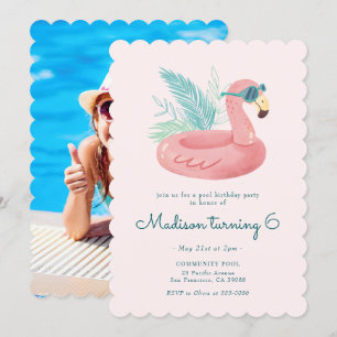 Invitation Piscine Flamant rose rose fête d'anniversaire
