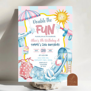 Invitation Piscine frère Pink and Blue Super Pastel Anniversa