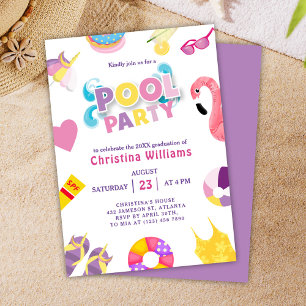 Invitation Piscine Graduation Party Summer Grad