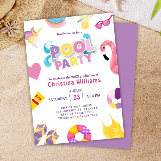 Invitation Piscine Graduation Party Summer Grad (Pool Graduation Party Summer Grad Invitation)