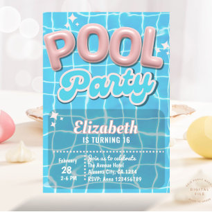 Invitation Piscine Pink Moderne Preppy Girls Anniversaire Chi