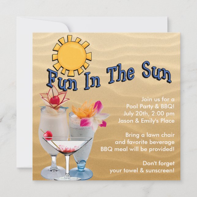 Invitation Piscine pour adultes et barbecue (Devant)