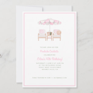 Invitation Piscine Rose & Blanc Parapluie & Chaises   Pool Pa