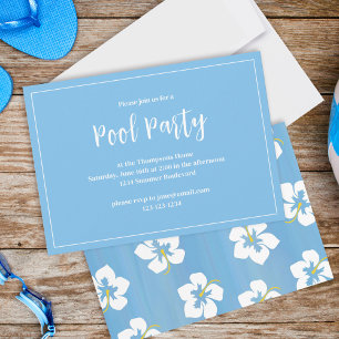 Invitation Piscine Tropical Summer Blue Floral Hibiscus