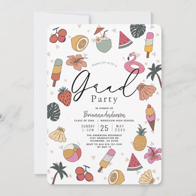 Invitation Piscine tropicale Articles d'été Graduation (Devant)