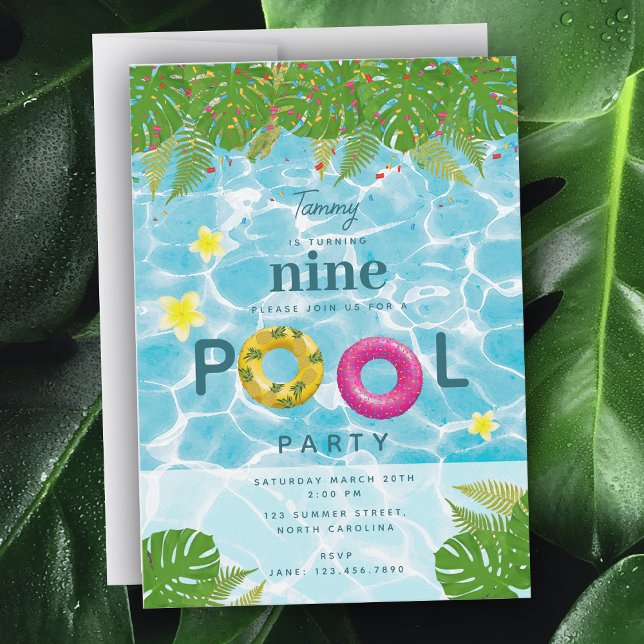 Invitation Piscine tropicale Piscine de fête Anniversaire (Tropical Pool Party Swimming Pool Birthday Invitation)