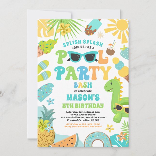 Invitation Piscine tropicale Piscine d'été fête d'anniversair (Devant)