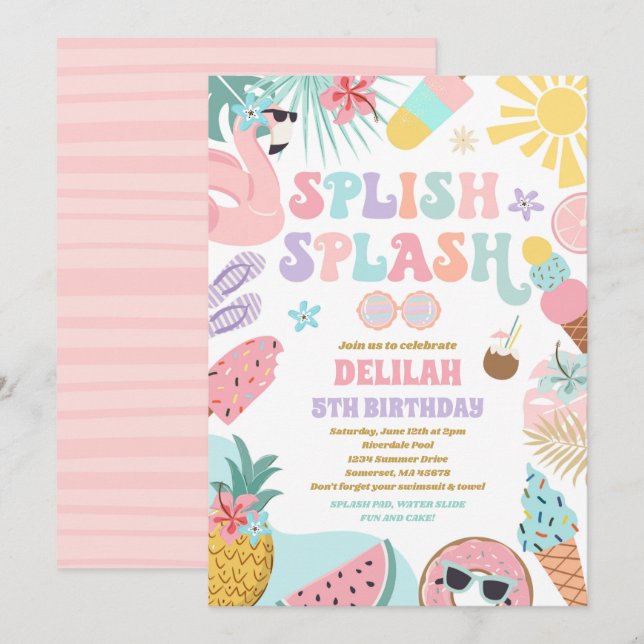 Invitation Piscine tropicale Piscine d'été fête d'anniversair (Devant / Derrière)
