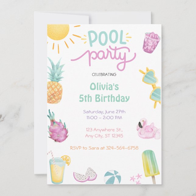 Invitation Piscine tropicale Piscine d'été fête d'anniversair (Devant)