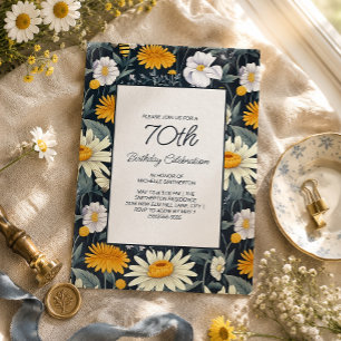 Invitation Pissenlits Marguerites Bleu Marine Jaune 70e Anniv