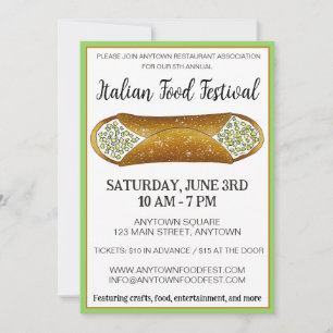 Invitation Pistachio Cannoli Festival italien de la boulanger