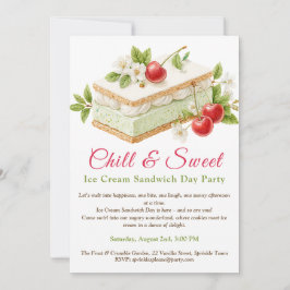 Invitation Pistachio Crème glacée Sandwich Day Aquarelle