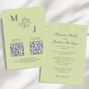 Invitation Pistachio Green Elegant QR Code Mariage