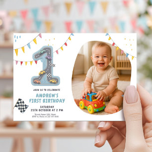 Invitation Piste de course pastel pour un premier anniversair