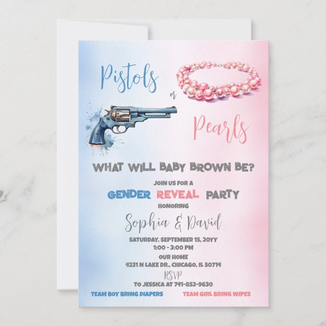 Invitation Pistols ou Perles Parti de la révélation de genre (Devant)