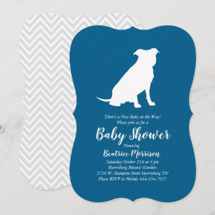 Invitation Pit Bull Chien Baby shower Blue Boy Pitbull