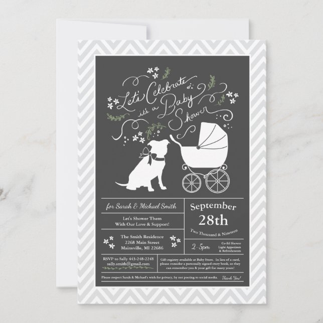 Invitation Pit Bull Chien Baby shower Genre Neutre Pitbull (Devant)
