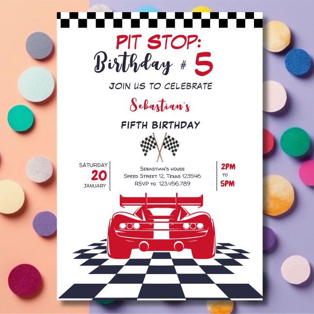 Invitation Pit stop: racing car kids birthday (Créateur téléchargé)