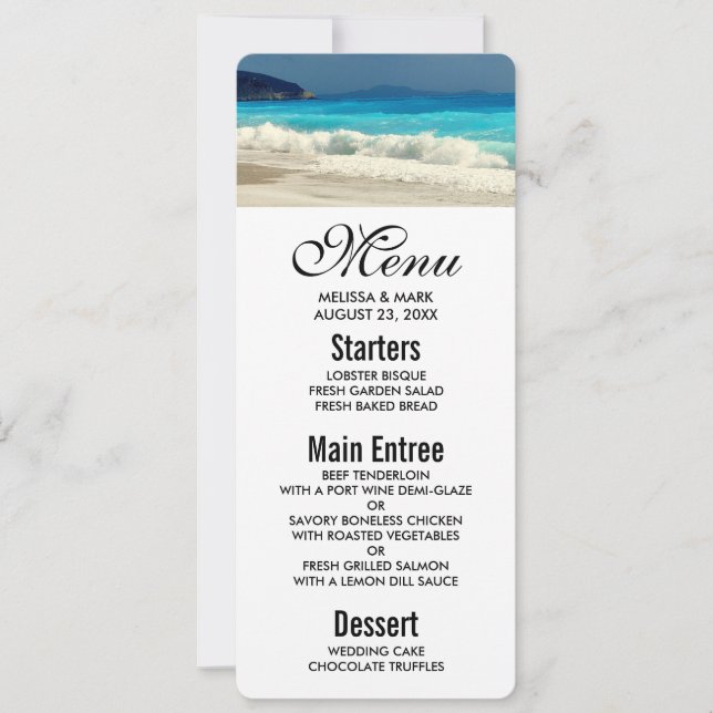 Invitation Pittoresque Turquoise Blue Sea Beach Menu Photo (Devant)