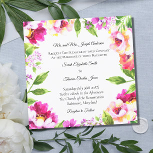 Invitation Pivoine Blanche Élégante Fleurs de Mariage avec Fe