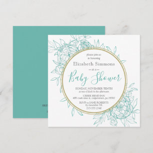 Invitation Pivoine bleu sarcelle moderne floral toilette Baby