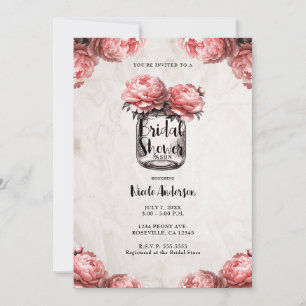 Invitation Pivoine de corail rose Pot Mason Rustique douche d