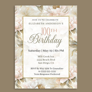 Invitation Pivoine élégante rose pâle ivoire 100e anniversair