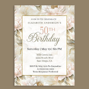 Invitation Pivoine élégante rose pâle ivoire 50e anniversaire