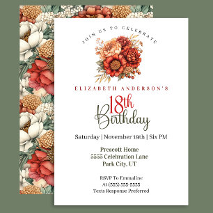 Invitation Pivoine et Chrysanthème Élégante d'Automne 18e Ann