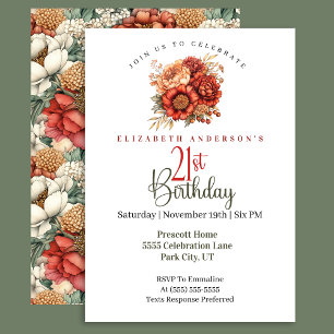 Invitation Pivoine et Chrysanthème Élégante d'Automne 21e Ann