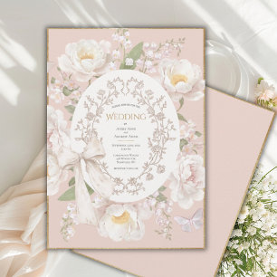 Invitation Pivoine Floral Élégant Vintage Mariage Abricot