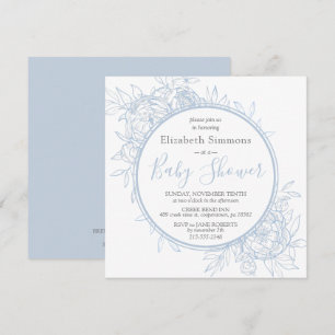 Invitation Pivoine Florale Moderne Toile Bleu Clair Baby Show