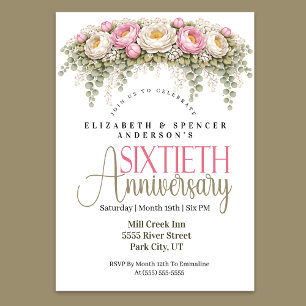 Invitation Pivoine rose et blanche 60e anniversaire de mariag
