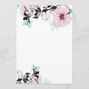 Invitation pivoine rose et papillon bleu