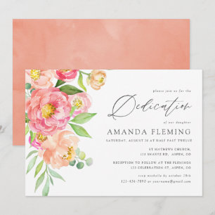 Invitation Pivoines aquarelles pastel pour baptême