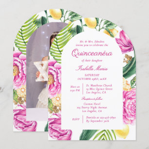 Invitation Pivoines florales aquarelle Quinceañera photo pers