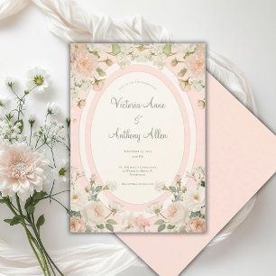 Invitation Pivoines Florales de Pêche Mariage Élégant