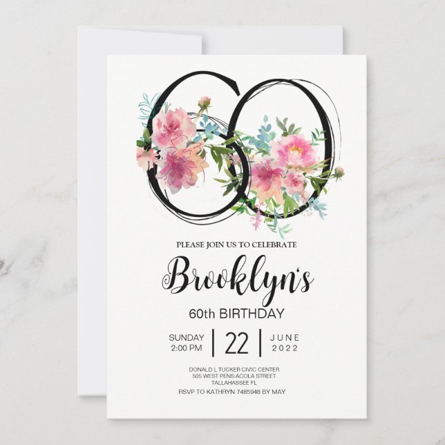 Invitation Pivoines Roses 60e Anniversaire (Devant)