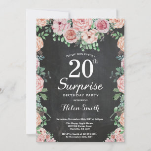 Invitation Pivoines roses florales surprennent 20e anniversai
