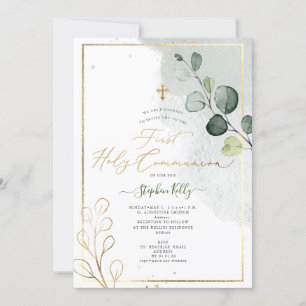 Invitation Pix-Dezines Aquarelle Rustic Eucalyptus Communion