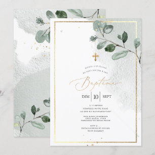 Invitation Pix-Dezines Baptême d'Eucalyptus Rustique Aquarell