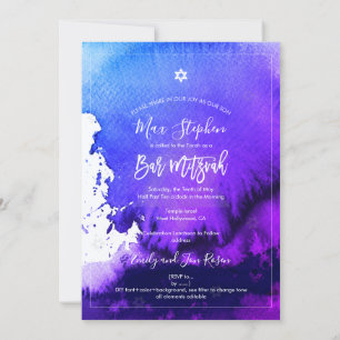 Invitation Pix-Dezines Bar Mitzvah Aquarelle violette électri