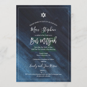 Invitation Pix-Dezines Bar MitzvahAquarelle bleu tonnerre