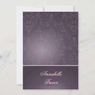Invitation Pix-Dezines Dolcè Damask / Plum+Silvery Grey