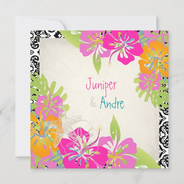 Invitation Pix Dezines leis/hibiscus, plage/do-it-yourself ar (Devant)