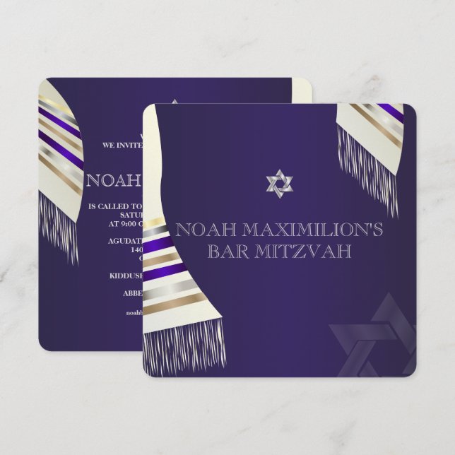 Invitation Pix Dezines mitzvah/violet tallit/do-it-yourself a (Devant / Derrière)