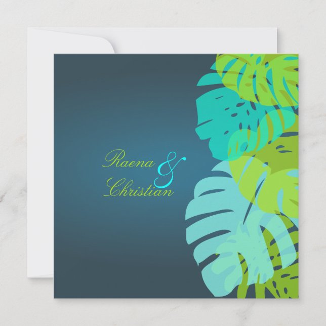 Invitation Pix-Dezines Monstera Feuilles/turquoise/aqua/citro (Devant)