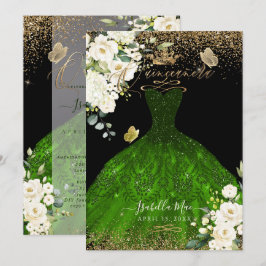 Invitation Pix-Dezines Quinceanera Green Parties scintillant